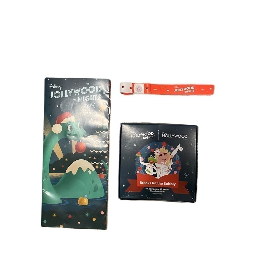 Jollywood Nights 2024 Wristband Champagne Miss Piggy Marshmallows & Map Pamphlet